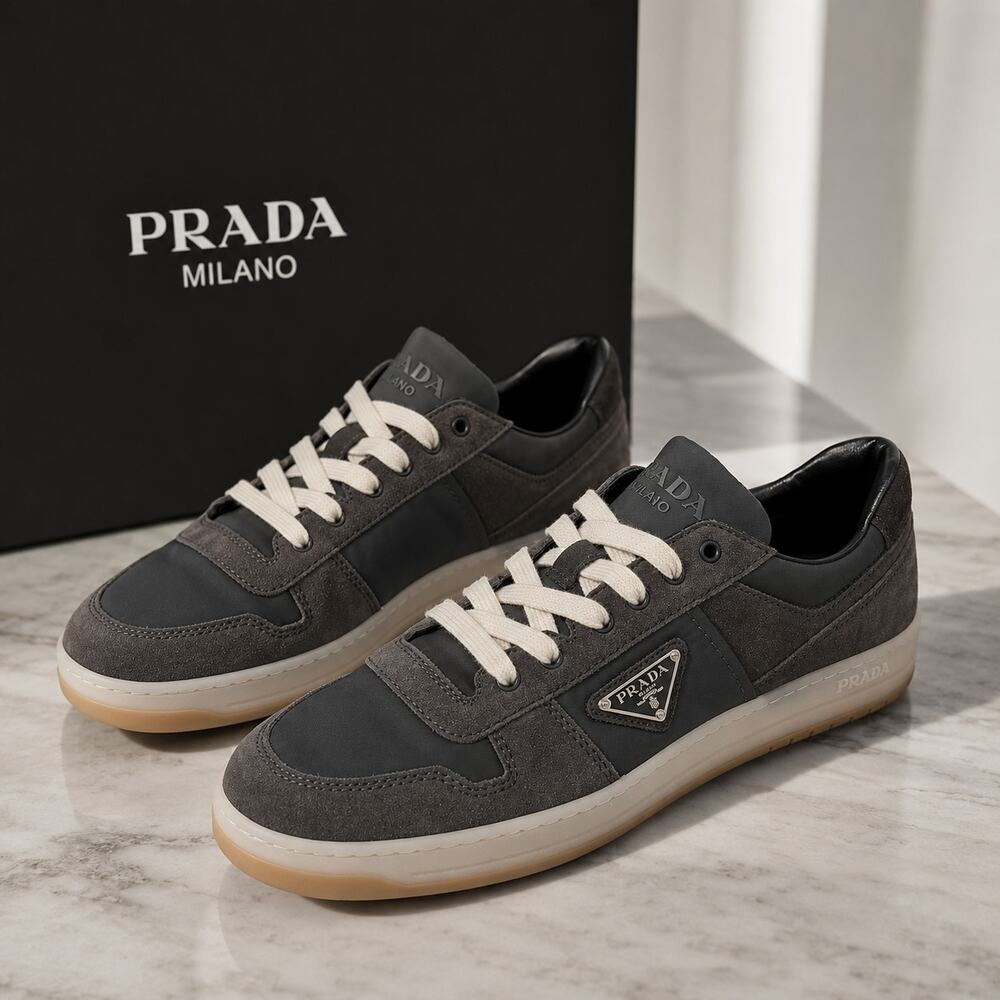 Prada Downtown Re-Nylon Suede Sneakers Men's 11 Gray NWT Box Made in Italy